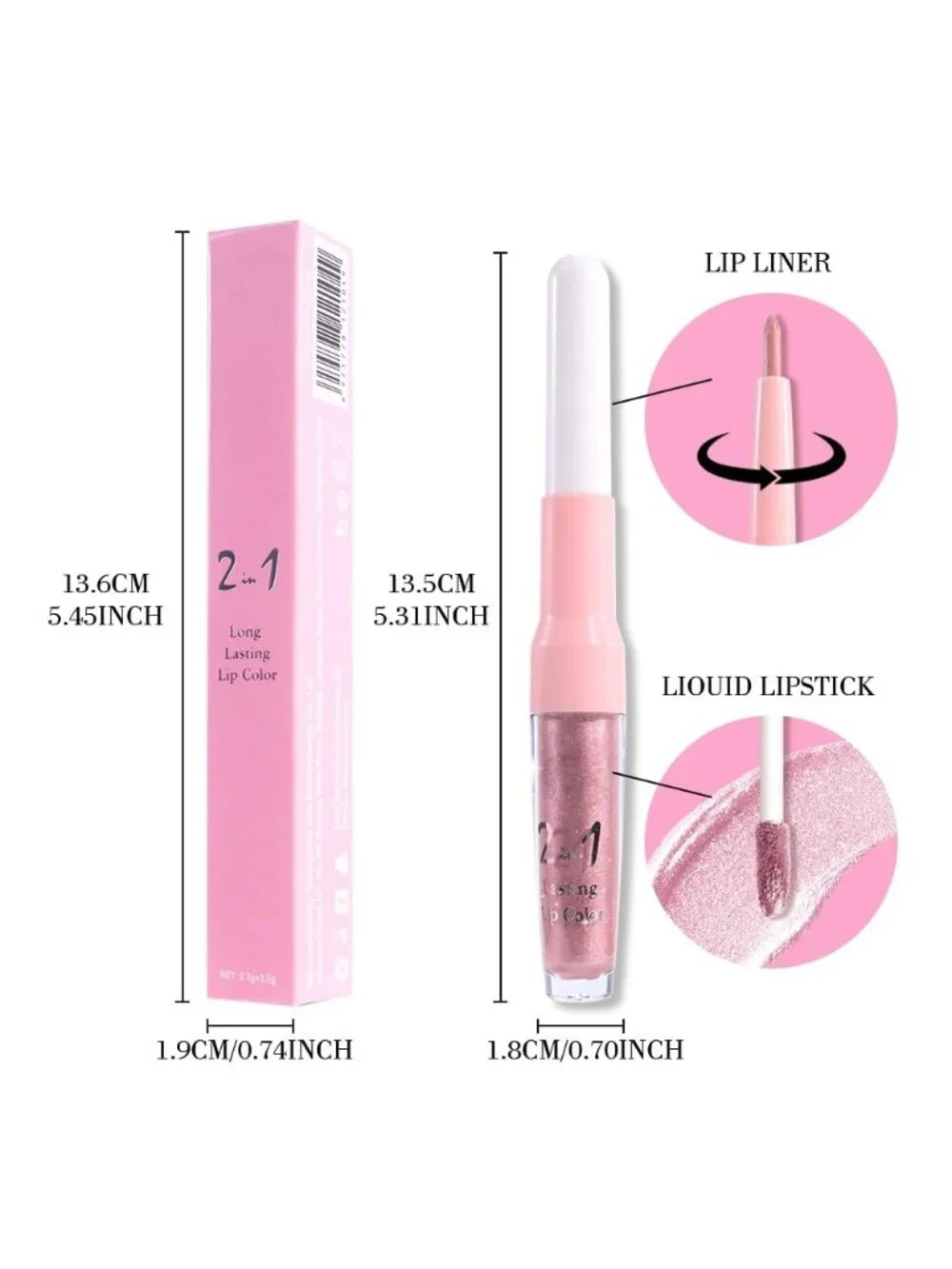 Women's 02# Light Pink-Metallic 2-in-1 Long Lasting Lipstick And Lip Liner